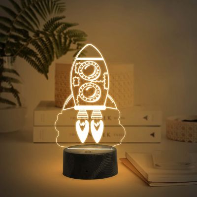 3D Illusion Rocket Night Lamp with Warm White Light Kids Room, Home Decor Birthday Gift for Kids